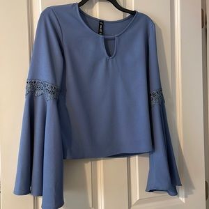 Design lab blue periwinkle blouse with wide sleeves and embroidery